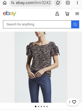 Banana Republic Women's Easy Care navy floral Bow-Sleeve Top (S)